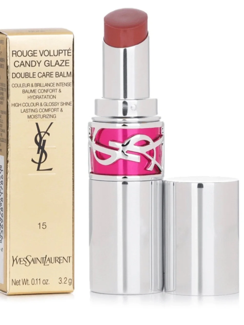 YSL Rouge Volupte Candy Glaze Double Care Balm - # 15 Showcasing Nude
